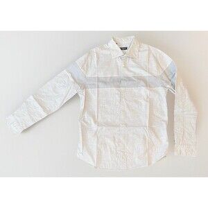 Saks Fifth Avenue Men’s Shirt L Gray Cotton Long Sleeve Colorblock Stripe Casual